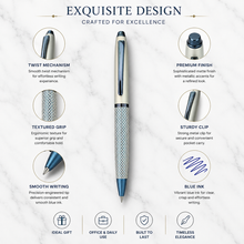 Ballpen Bazaar Matt Pearl White & Blue Grid Design Ball Pen with Glossy Brown Clip | Twist Mechanism | Smooth Blue Ink | Premium Metal Writing Pen | 1 Pc