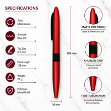 Ballpen Bazaar Matt Red Ball Pen with Black Clip | Twist Mechanism | Smooth Black Ink Writing Pen | Metal Body Pen for Office School Business Use | 1 Pc