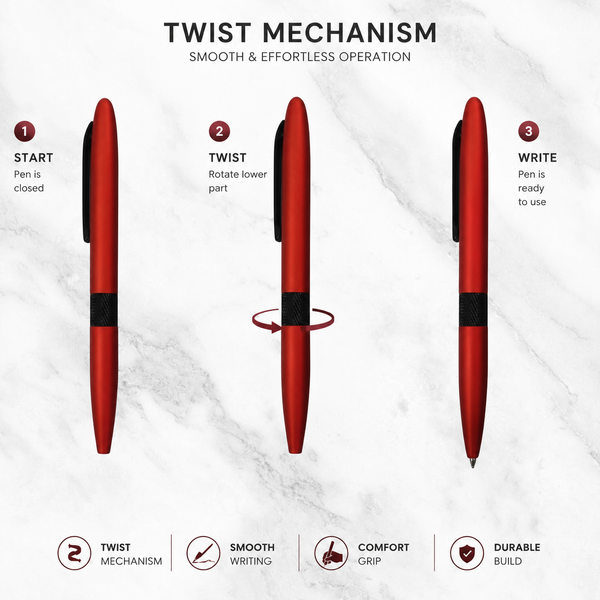 Ballpen Bazaar Matt Red Ball Pen with Black Clip | Twist Mechanism Blue Ink Pen | Premium Metal Writing Pen for Office School Home | 1 Pc
