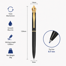 Ballpen Bazaar Matte Black Ball Pen with Gold Clip & Crown Top | Twist Mechanism | Smooth Blue Ink Writing Pen | Premium Metal Executive Gift Pen | 1 Piece