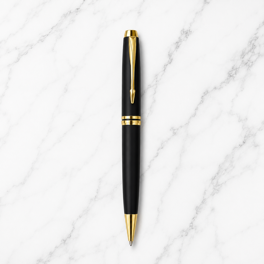 Matte Black Twist Ball Pen with Gold Clip, Black Ink, Cross-Type Refill — Ballpen Bazaar