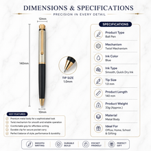 Ballpen Bazaar Matte Pearl White & Black Ball Pen with Glossy Gold Clip | Twist Mechanism | Smooth Blue Ink Writing Pen | Premium Metal Executive Ballpoint Pen | 1 Piece