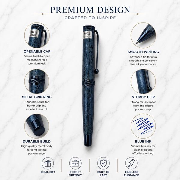Metallic Glossy Mercury Blue Ball Pen – Blue Cap