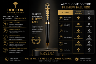 Metallic Glossy Black Ball Pen – Gold Doctor Clip