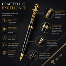 Metallic Glossy Black Ball Pen – Gold Doctor Clip