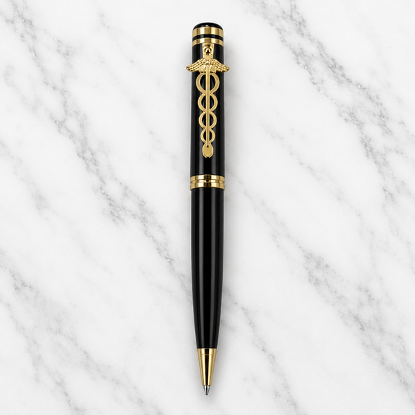 Metallic Glossy Black Ball Pen – Gold Doctor Clip