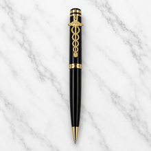 Metallic Glossy Black Ball Pen – Gold Doctor Clip