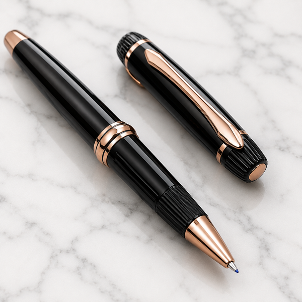 Metallic Glossy Black Ball Pen with Gold Clip