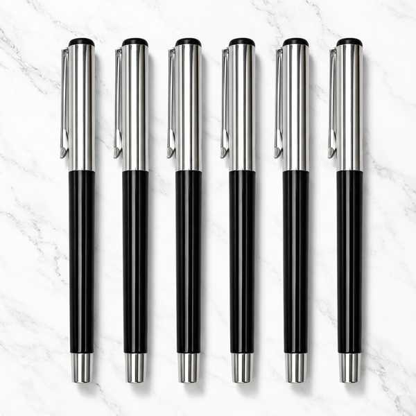 Ballpen Bazaar Metallic Glossy Black Ball Pen with Silver Cap | Openable Mechanism | Smooth Blue Ink | Premium Metal Pen Set of 5