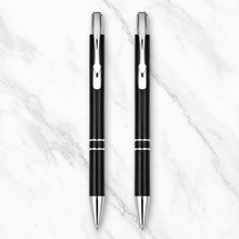 Ballpen Bazaar Metallic Glossy Black Ball Pen with Silver Clip Click Mechanism Blue Ink | Premium Smooth Writing Pen | Pack of 2