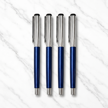 Ballpen Bazaar Metallic Glossy Blue Ball Pen Set of 4 with Silver Cap Openable Mechanism Blue Ink Smooth Writing Premium Ball Pens