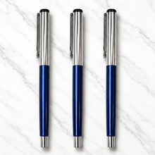 Ballpen Bazaar Metallic Glossy Blue Ball Pen with Silver Cap | Openable Mechanism | Smooth Blue Ink Pen | Premium Writing Pen Set of 3