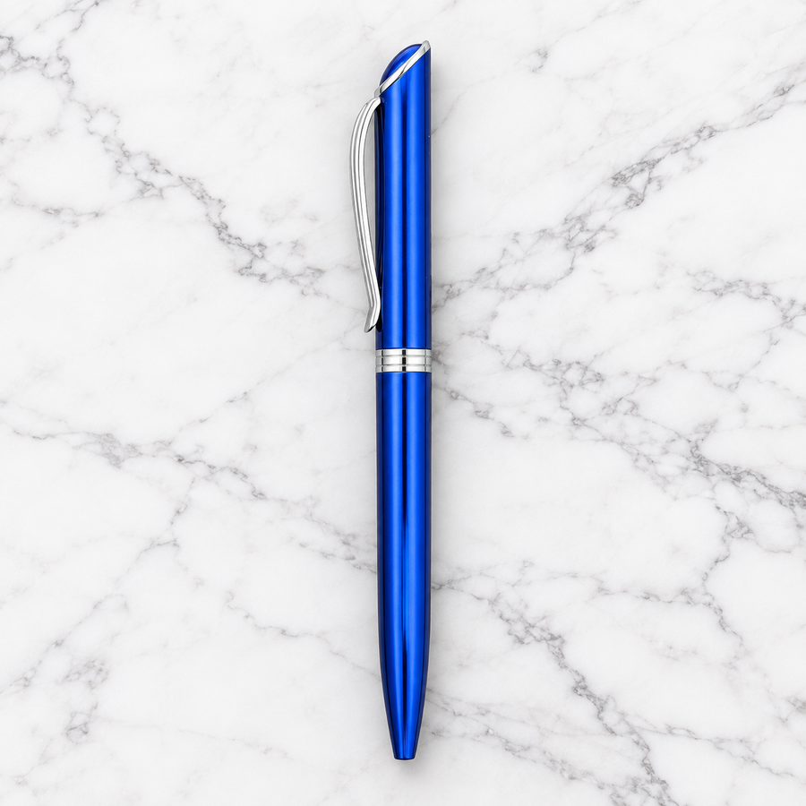 Metallic Glossy Blue Metal Twist Ball Pen, Blue Ink, 0.7 mm Screw Type Metal Refill, Executive Gift Pen — Ballpen Bazaar