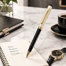 Ballpen Bazaar Metallic Glossy Cream & Black Dual Colour Square Body Ball Pen with Gold Clip | Premium Twist Mechanism | Smooth Black Ink Pen | Executive Writing Pen | 1 Pc