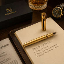 Ballpen Bazaar Metallic Glossy Full Gold Ball Pen with Brown Designer Cap | Openable Mechanism | Smooth Blue Ink Writing Pen | Premium Metal Ball Pen | 1 Pc