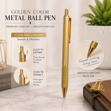Ballpen Bazaar Metallic Glossy Gold Ball Pen Set of 3 | Gold Clip Click Mechanism | Smooth Blue Ink Writing Pens