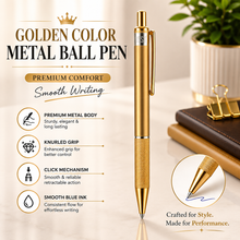 Ballpen Bazaar Metallic Glossy Gold Ball Pen Set of 3 | Gold Clip Click Mechanism | Smooth Blue Ink Writing Pens