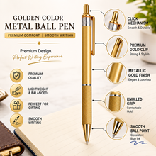 Ballpen Bazaar Metallic Glossy Gold Ball Pen Set of 3 | Gold Clip Click Mechanism | Smooth Blue Ink Writing Pens