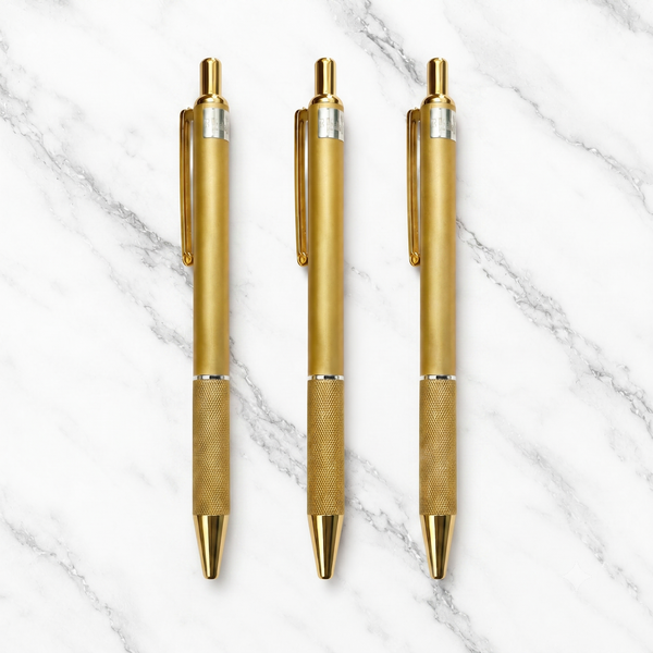 Ballpen Bazaar Metallic Glossy Gold Ball Pen Set of 3 | Gold Clip Click Mechanism | Smooth Blue Ink Writing Pens