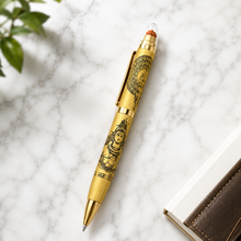 Ballpen Bazaar Metallic Glossy Gold Ball Pen with Shiv Ji Engraving & Rudraksh Top | Premium Twist Mechanism Blue Ink Writing Pen | Spiritual Gift Pen for Daily Use | 1 Piece
