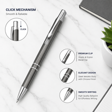 Ballpen Bazaar Metallic Glossy Gray Ball Pen with Silver Clip Click Mechanism Blue Ink | Smooth Writing Office & Gift Pen | Pack of 2