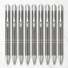 Ballpen Bazaar Metallic Glossy Gray Ball Pen Set of 8 | Silver Clip Click Mechanism | Smooth Blue Ink Writing Pens | Premium Metal Ballpoint Pens for Office School & Gifting