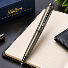 Ballpen Bazaar Metallic Glossy Gray Ball Pen with Gunmetal Clip | Twist Mechanism | Smooth Blue Ink Writing Pen