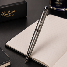 Ballpen Bazaar Metallic Glossy Gray Ball Pen with Gunmetal Clip | Twist Mechanism | Smooth Blue Ink Writing Pen