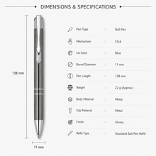 Ballpen Bazaar Metallic Glossy Gray Ball Pen Set of 8 | Silver Clip Click Mechanism | Smooth Blue Ink Writing Pens | Premium Metal Ballpoint Pens for Office School & Gifting