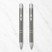 Ballpen Bazaar Metallic Glossy Gray Ball Pen with Silver Clip Click Mechanism Blue Ink | Smooth Writing Office & Gift Pen | Pack of 2