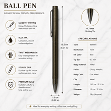 Ballpen Bazaar Metallic Glossy Gunmetal Ball Pen with Gunmetal Clip | Twist Mechanism | Smooth Blue Ink | Premium Metal Writing Pen for Office, School & Gifting