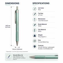 Ballpen Bazaar Metallic Glossy Light Green Ball Pen with Silver Clip | Click Mechanism | Smooth Black Ink Writing Pen | Premium Executive Ballpoint Pen | 1 Pc
