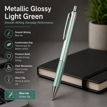 Ballpen Bazaar Metallic Glossy Light Green Ball Pen with Silver Clip | Click Mechanism | Smooth Black Ink Writing Pen | Premium Executive Ballpoint Pen | 1 Pc