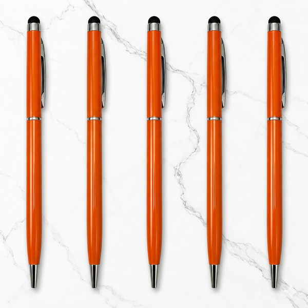 Ballpen Bazaar Metallic Glossy Orange Ball Pen with Silver Clip | Twist Mechanism | Smooth Blue Ink | Premium Metal Ballpoint Pens | Pack of 5