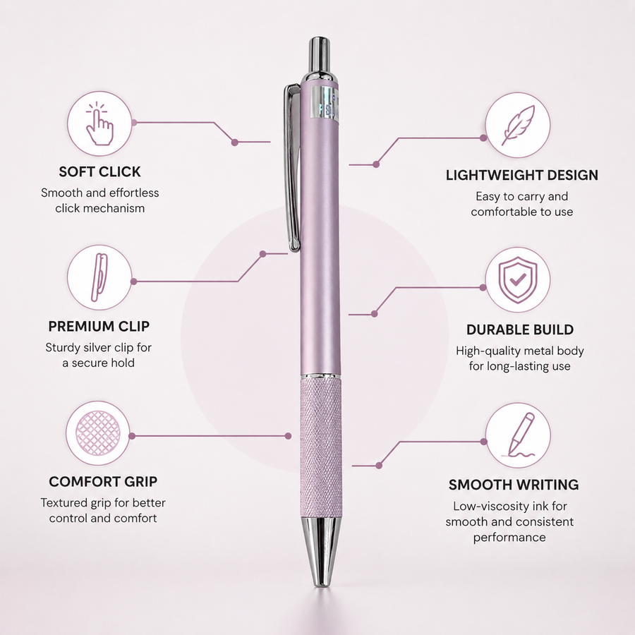 Metallic Glossy Purple Ball Pen with Silver Clip, Click, Blue Ink, Jotter Refill — Ballpen Bazaar