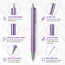 Ballpen Bazaar Metallic Glossy Purple Ball Pen with Silver Clip | Click Mechanism | Blue Ink | 1 Pc