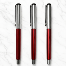 Set of 3 Metallic Glossy Red Ball Pens with Silver Cap – Openable