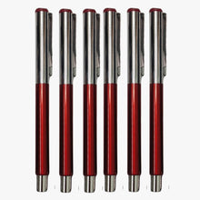 Set of 6 Glossy Red Metallic Body Ball Pens with Silver Cap -...