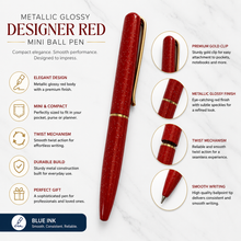 Metallic Glossy Designer Red Mini Ball Pen – Gold Clip