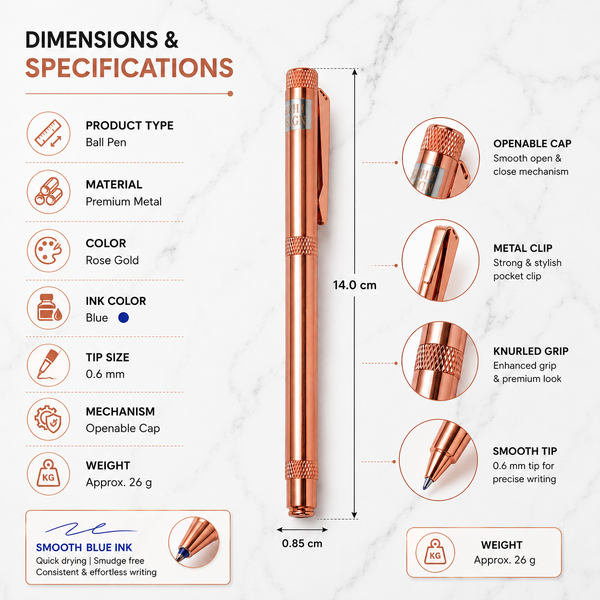 Metallic Glossy Rose Gold Ball Pen – Openable Cap | Blue Ink
