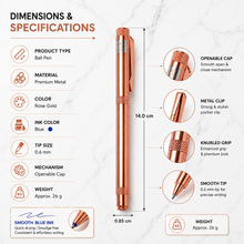 Metallic Glossy Rose Gold Ball Pen – Openable Cap | Blue Ink