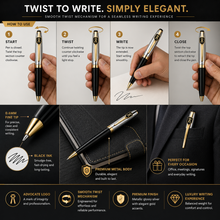 Ballpen Bazaar Metallic Glossy Silver & Black Dual Colour Ball Pen with Gold Advocate Logo Clip | Twist Mechanism | Smooth Blue Ink Writing Pen | Premium Metal Executive Pen | 1 Pc