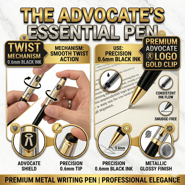 Ballpen Bazaar Metallic Glossy Silver & Black Dual Colour Ball Pen with Gold Advocate Logo Clip | Twist Mechanism | Smooth Blue Ink Writing Pen | Premium Metal Executive Pen | 1 Pc
