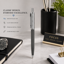 Ballpen Bazaar Metallic Glossy Silver & Gray Dual Colour Ball Pen with Silver Clip | Click Mechanism | Smooth Blue Ink | Premium Metal Writing Pen