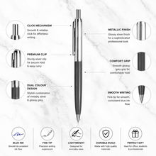 Ballpen Bazaar Metallic Glossy Silver & Gray Dual Colour Ball Pen with Silver Clip | Click Mechanism | Smooth Blue Ink | Premium Metal Writing Pen