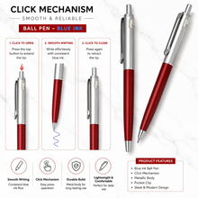 Ballpen Bazaar Metallic Glossy Silver & Maroon Ball Pen with Silver Clip | Click Mechanism | Smooth Blue Ink | Premium Writing Pen for Office School & Gifting