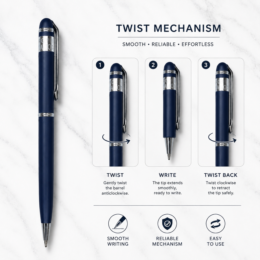 Metallic Gunmetal Ball Pen with Silver Clip, Twist, Blue Ink — Ballpen Bazaar