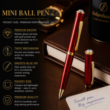 Metallic Glossy Red Mini Ball Pen – Gold Clip & Diamond Top