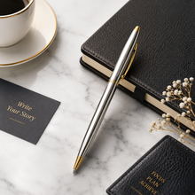 Metallic Glossy Silver Ball Pen – Gold Clip | Twist Mechanism