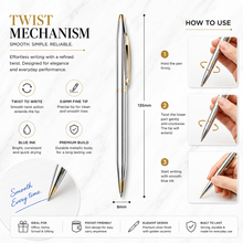 Metallic Glossy Silver Ball Pen – Gold Clip | Twist Mechanism